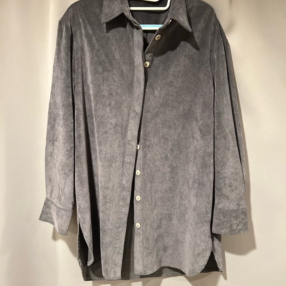 Zara Black Corduroy Button Down Oversized Shirt